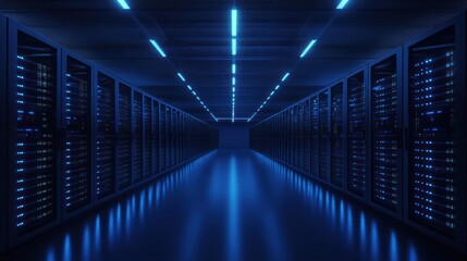 Server Room with Blue Lights