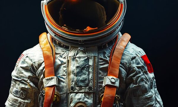 Astronaut's torso in a spacesuit with orange straps