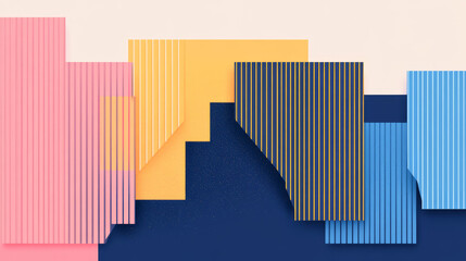 Fototapeta premium Abstract geometric pattern with stripes in blue, yellow, pink and white.