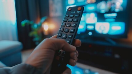 closeup of a hand holding a tv control