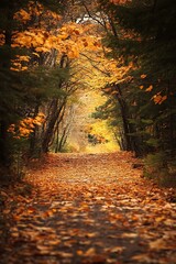 Obraz premium Autumn Forest Path with Golden Leaves