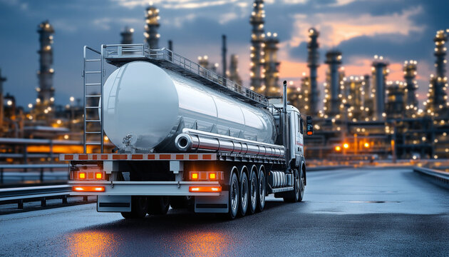 AI Generator Image of Transportation of oil and natural gas by truck in Oil Refinery factory and petrochemical plant - Petroleum industry	