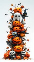 Spooky Pumpkins and Skulls in a Creative Halloween-Themed Display Photo