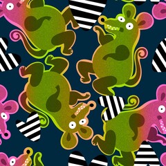 Cartoon animals seamless retro mouse pattern for fabrics and linens