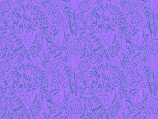 Fototapeta premium Cartoon autumn harvest seamless Halloween mushrooms pattern