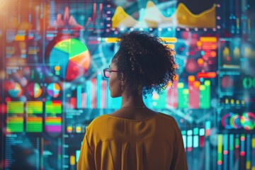 Obraz premium Business woman using colorful graphs and charts concepts.