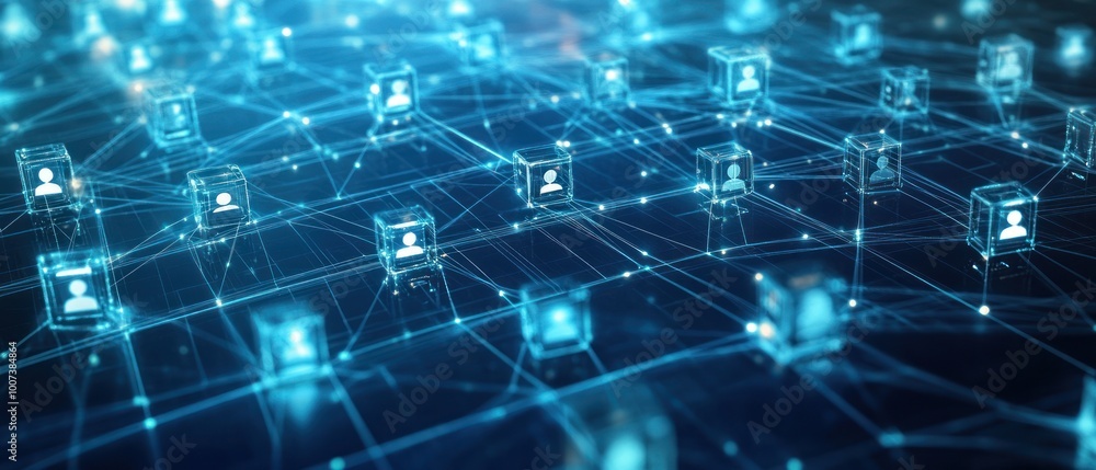 Aufkleber blockchain driven social network of digital nodes representing secure, decentralized transactions an