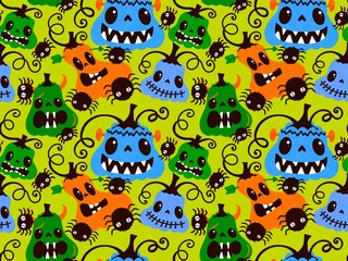 Halloween cute pumpkins seamless monsters pattern for wrapping paper and fabric