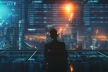 Fototapeta premium Businessman in futuristic stock trading concept