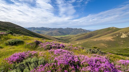Obraz premium Gently rolling hills covered in vibrant wildflowers