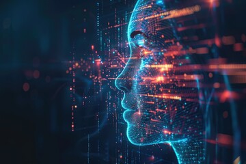 Obraz premium Human tech concept AI digital transformation. Wide image for ads.