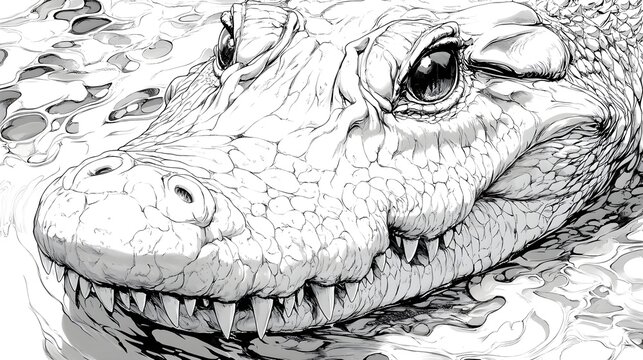 Black and White Crocodile Illustration Art Highlighting Intricate Design Elements