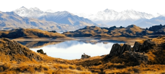 PNG Mountains and the lake wilderness landscape panoramic.
