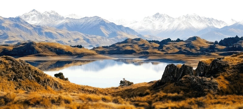 PNG Mountains and the lake wilderness landscape panoramic. - Powered by Adobe