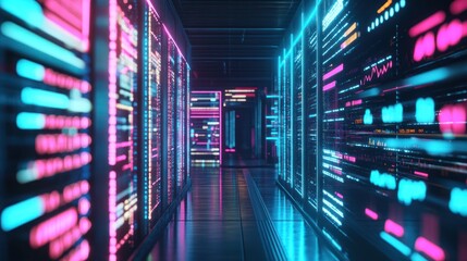 Fototapeta premium Neon Data Center Hallway