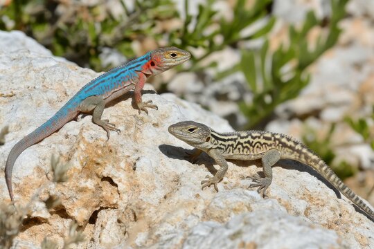 Augusta Falls National Park, Augrabies Falls flat lizards (Platysaurus broadleyi), two males and two females