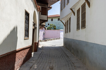 Traditional wooden Kula houses in Turkish and Ottoman architectural style, Manisa, Türkiye. Kula houses; are wooden houses called TURKISH HOUSES during the 18th century Ottoman Empire.