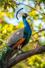 Obraz premium A peacock in a tree at the Udawalawe National Park, Sri Lanka
