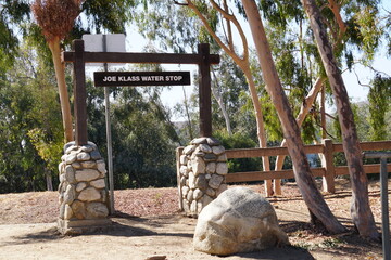 Fototapeta premium sign in the hills roads hiking trails 