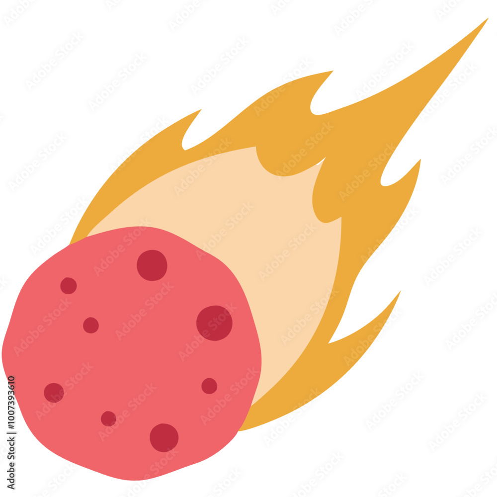 Poster flaming meteor with fiery tail in vector style for science and space themes