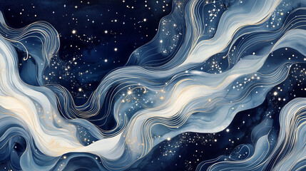Abstract night sky with swirling stars and waves