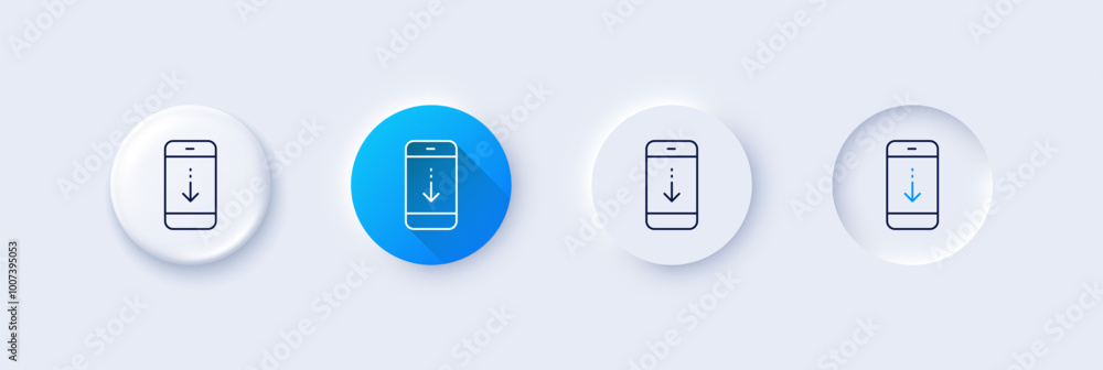 Aufkleber scroll down phone line icon. neumorphic, blue gradient, 3d pin buttons. scrolling screen sign. swipe