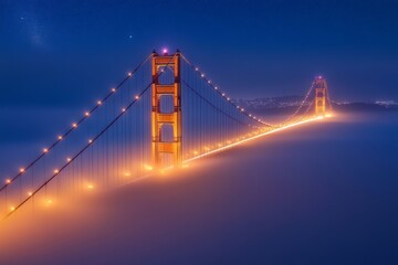 The north tower of the Golden Gate Bridge frames this colorful view of the Transamerica Building.
