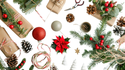 Unique holiday gift ideas displayed in a creative arrangement on white background