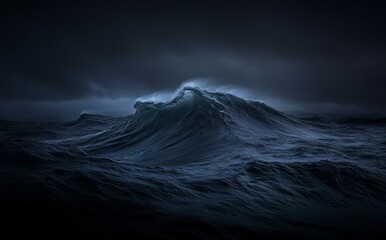 An enormous wave curls over and breaks during cyclone Ola under stormy skies