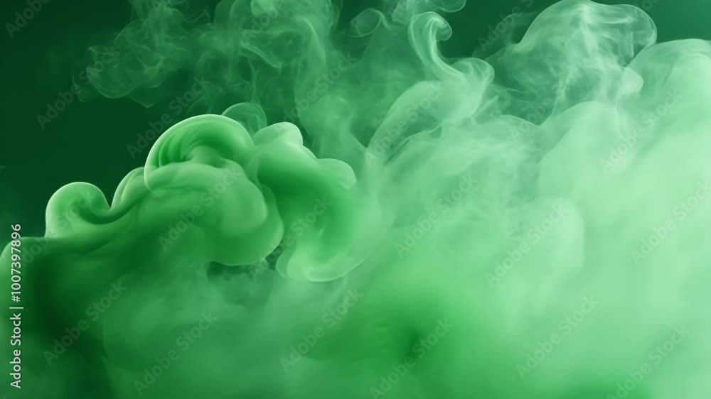 Poster green ink is creating mesmerizing abstract shapes as it dissolves in water, captured against a vibra