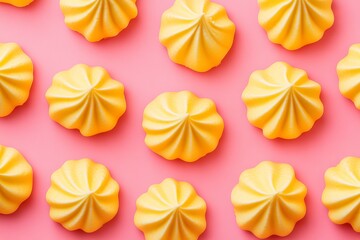 Yellow meringues with a pink background in a modern retro color theme.