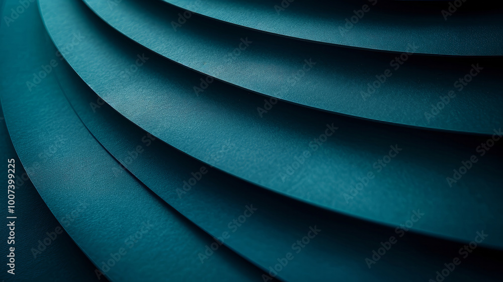 Poster the teal paper is arranged in smooth, curved layers, creating a visually appealing cascade. this art
