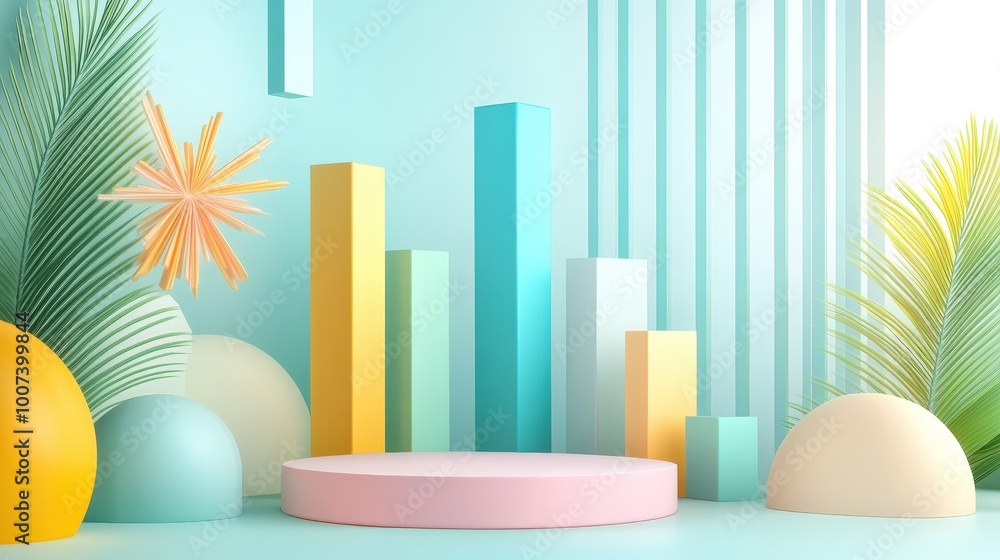 Aufkleber dynamic business intelligence illustration with 3d column chart in soft pastel colors for financial 