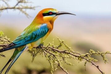 Fototapeta premium In the former Kalahari Gemsbok National Park of Kgalagadi Transfrontier Park, the swallow-tailed bee-eater (Merops hirundineus) can be found.