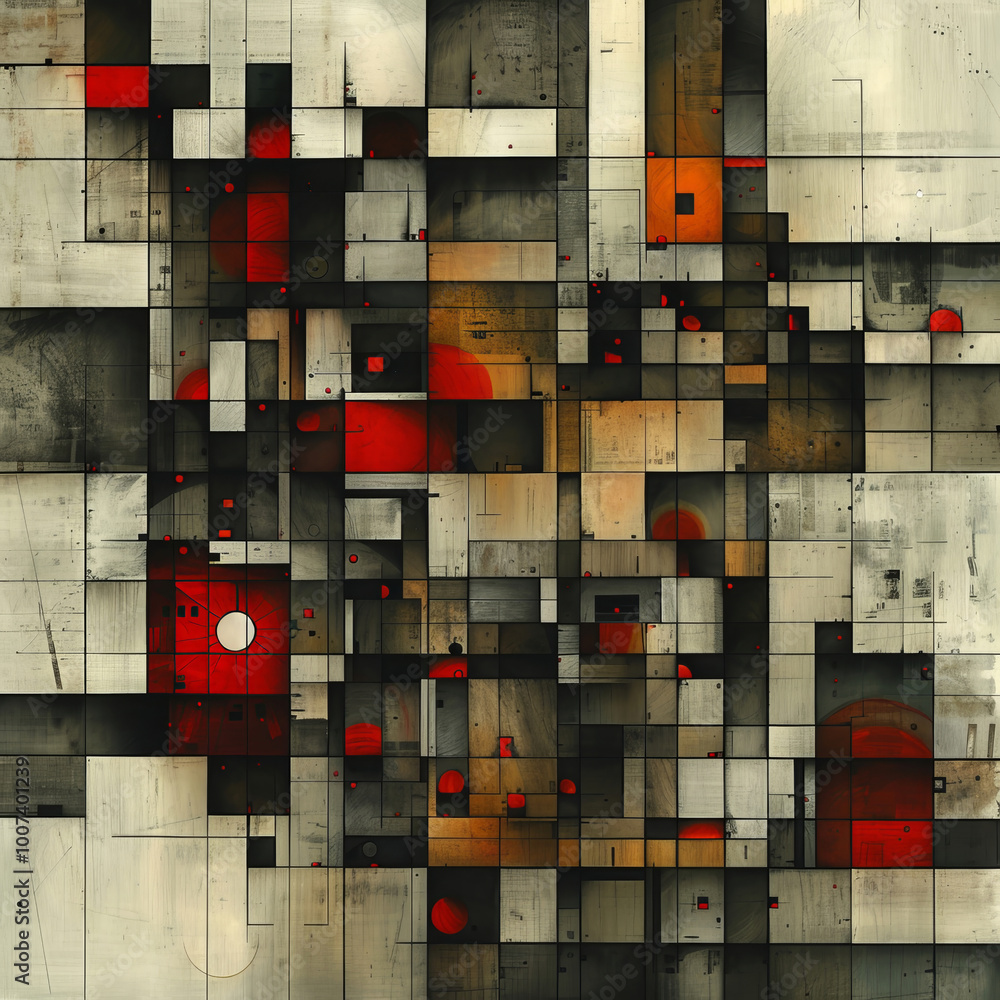 Aufkleber a vibrant abstract composition showcases a variety of geometric shapes in contrasting colors. the ar