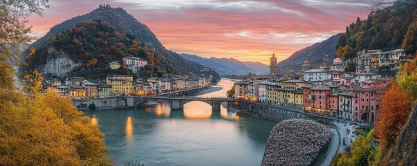 River Adda, Lombardy, with Lecco in the background
