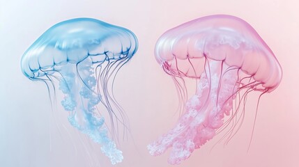 Colorful jellyfish gracefully swim together in a tranquil underwater setting during a serene afternoon