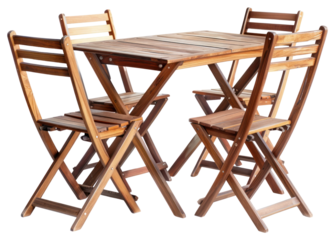 PNG Teak wood table and chairs furniture space-saving folding.