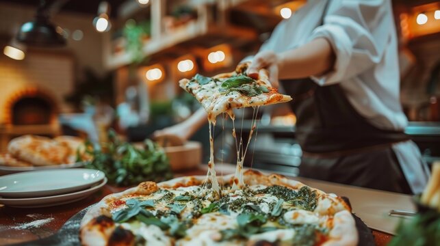 Melted cheese stretching from a freshly pulled pizza slice ready to satisfy your cravings