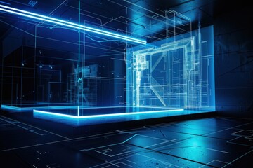 Obraz premium A blue room with a blue ceiling and blue walls, generative ai image