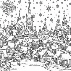 Naklejka premium Christmas Scene, Colouring in Page 