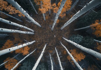 Aspens and pines contrast in autumn colors against a hillside of pines