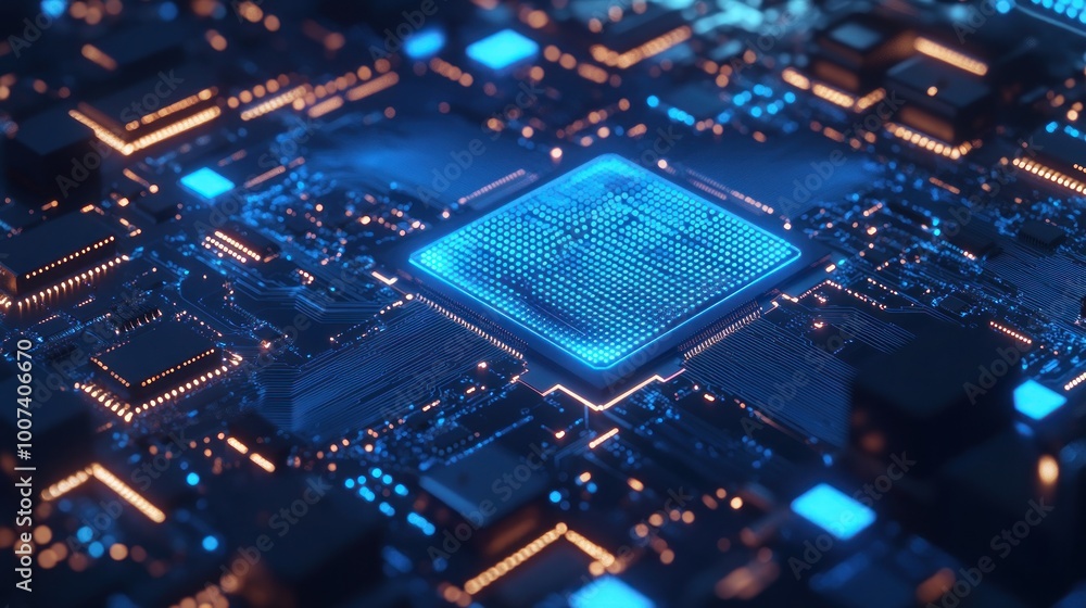 Poster circuit board with glowing processor