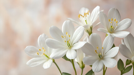 Fototapeta premium a group of white flowers with green leaves