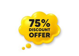 75 percent discount tag. Comic speech bubble 3d icon. Sale offer price sign. Special offer symbol. Discount chat offer. Speech bubble comic banner. Discount balloon. Vector