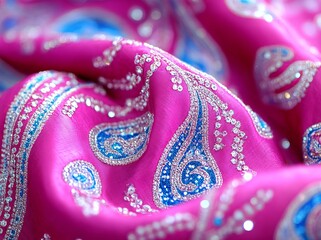 Obraz premium A sample of zardozi fabric in the New York City showroom/office of an Indian embroidery company.