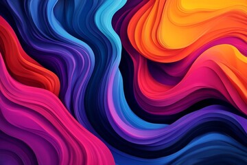 Fototapeta premium Abstract multicolored wavy ornament with gradient colors on black ground