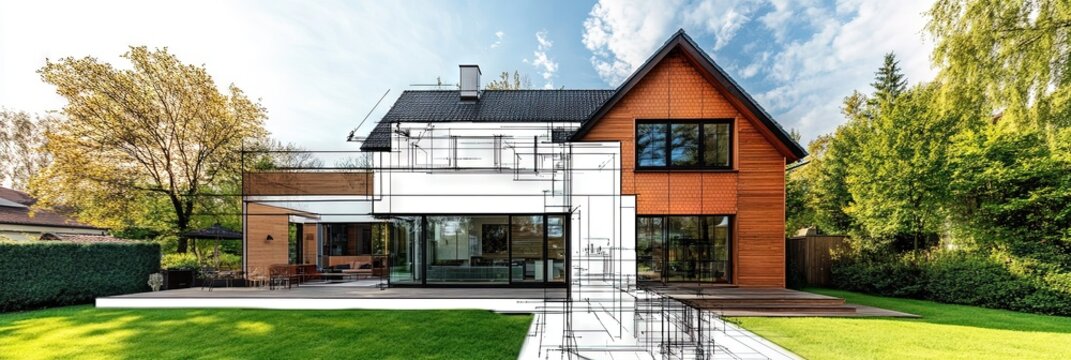 house overlay with architects freehand sketch of an extension