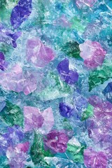 Obraz premium Milk and water with frozen flowers on an abstract blue and purple background