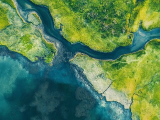 View of a blue-channeled marsh from above